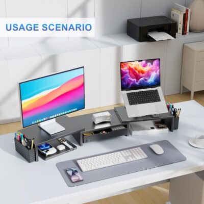 Wooden Desktop Organizer with Drawer and Storage Compartments