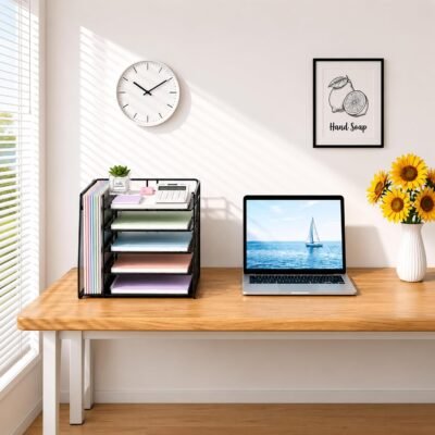 Premium PU Leather Desktop Organizer with Divided Compartments