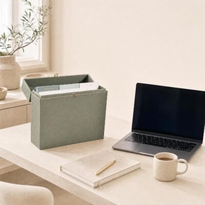 Fabric Document Storage Box with Lift-Up Lid