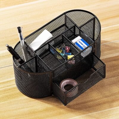 Multi-Compartment Mesh Desktop Organizer with Drawer
